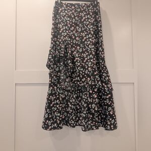NWT Floral High-Low Skirt in Black and Pink - M